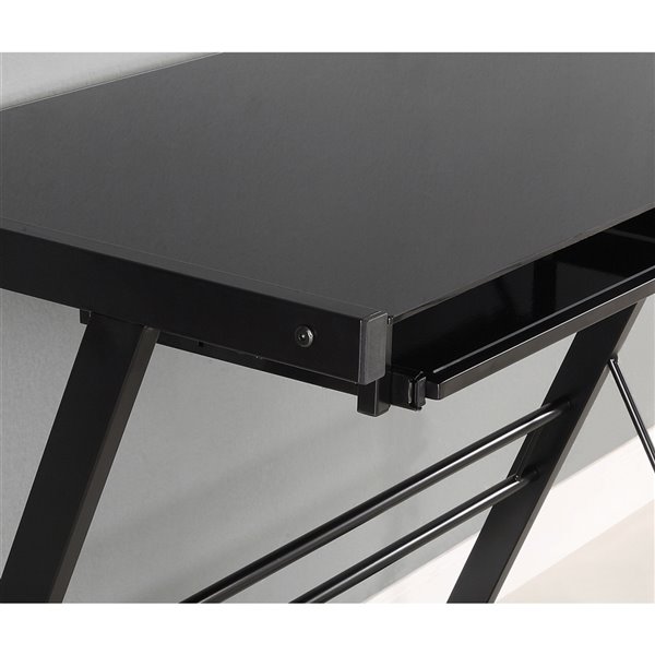 Home Office Glass Metal Computer Desk - Black