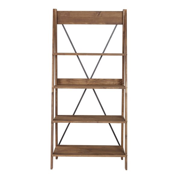 wood iron shelf 710*600*225〈ブラウン〉 Walker Edison Solid Wood Ladder Bookshelf - 68-in - Brown