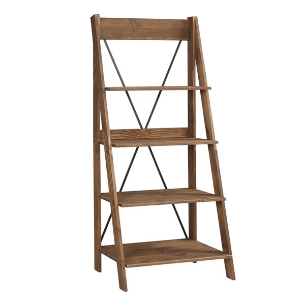 Walker Edison Solid Wood Ladder, 4 Shelf Wooden Ladder Bookcase With Bottom Drawers White