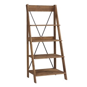 Walker Edison Solid Wood Ladder Bookshelf - 68-in - Brown