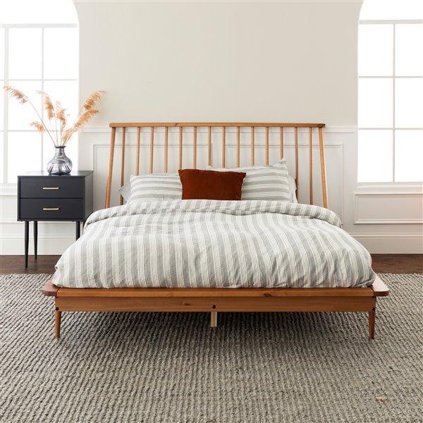 Modern Wood Queen Spindle Bed - Caramel