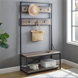 72-in Industrial Metal and Wood Hall Tree - Grey Wash