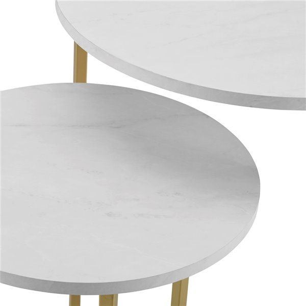 Walker Edison 2-Piece V-Leg Nesting Side Tables - White Faux Marble/Gold