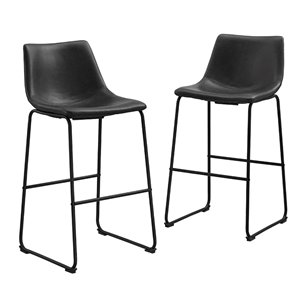 30-in Industrial Faux Leather Barstools, set of 2 - Black