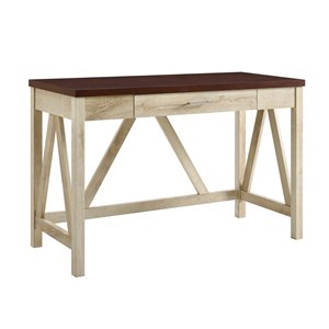 46-in Rustic Modern Farmhouse Computer Desk with Drawer - White/Brown