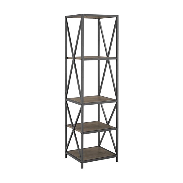 Walker Edison Metal Wood Bookcase - 61-in - Slate Grey