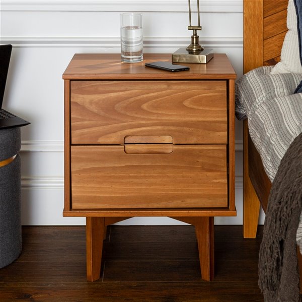WALKER EDISON Mid Century Modern Wood Nightstand Caramel LWR2DSLNSCA RONA