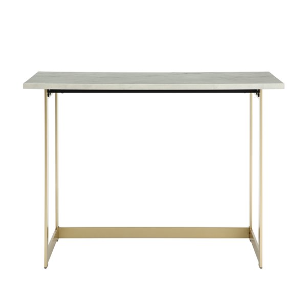 Walker Edison 42 Modern Faux Marble, White Marble Top Desk With Gold Legs