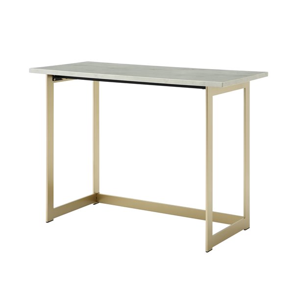 42 Modern Faux Marble Computer Desk - White Marble / Gold