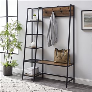 Modern Industrial Angled Side Metal and Wood Hall Tree with Storage - Rustic Oak