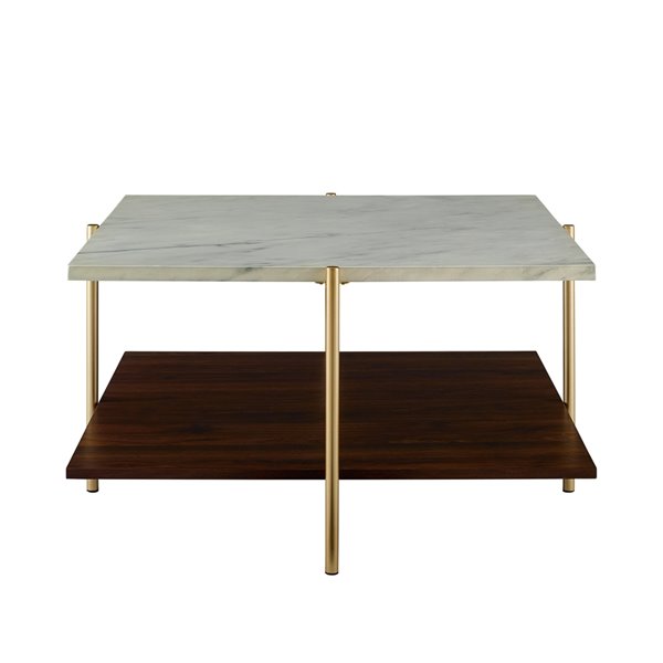 Walker Edison Mid Century Modern Square, Mid Century Modern Coffee Table White Faux Marble Gold
