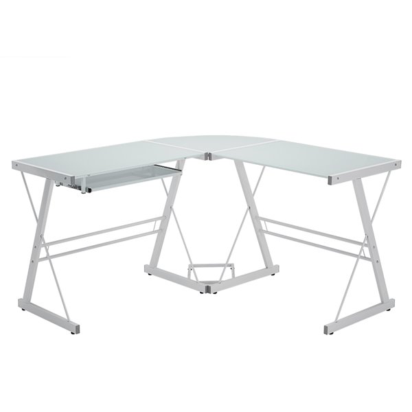 white l shaped glass desk