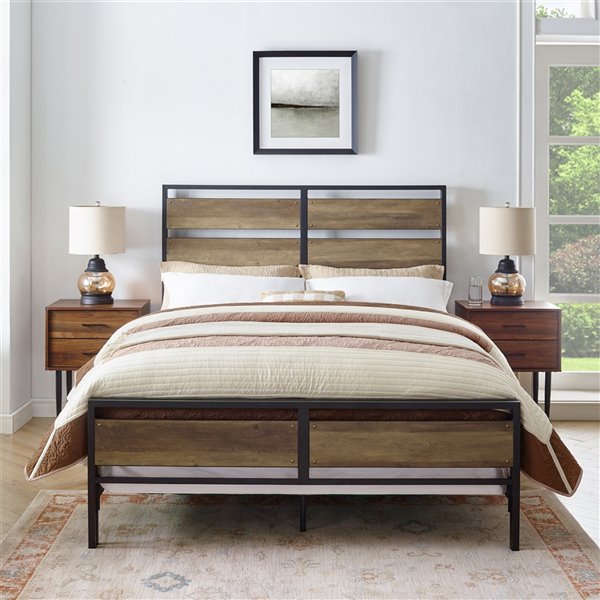 Wood Plank Bed Rustic Oak, Rustic Wooden Queen Size Bed Frame