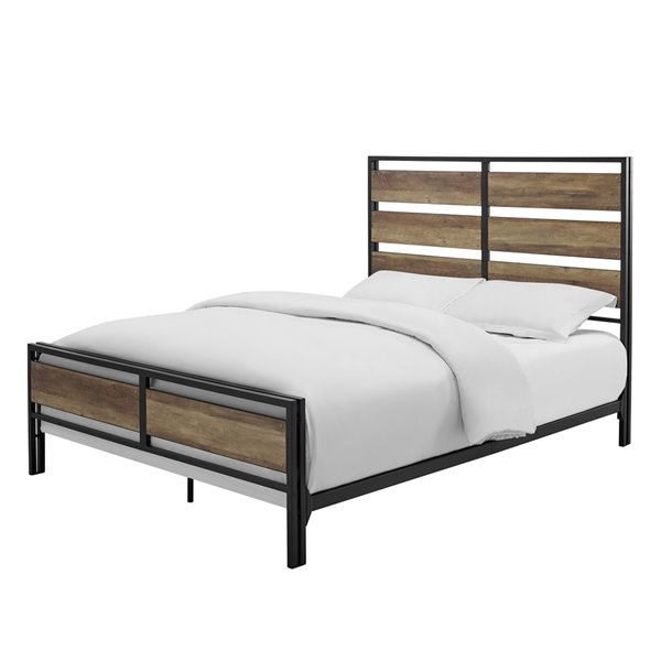 Walker Edison Queen Size Metal And Wood, Rustic Wood Queen Size Bed Frame