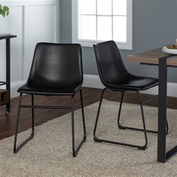 18-in Industrial Faux Leather Dining Chair, set of 2 - Black