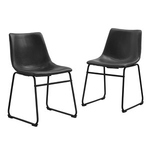 18-in Industrial Faux Leather Dining Chair, set of 2 - Black