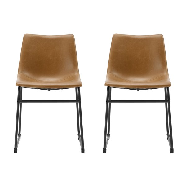 18-in Industrial Faux Leather Dining Chair, set of 2 - Whiskey Brown