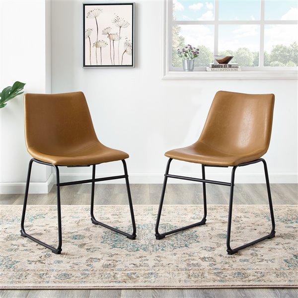 18-in Industrial Faux Leather Dining Chair, set of 2 - Whiskey Brown