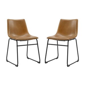 18-in Industrial Faux Leather Dining Chair, set of 2 - Whiskey Brown