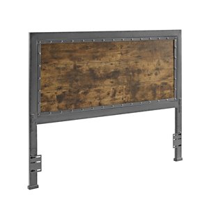 Queen Size Industrial Wood and Metal Panel Headboard - Brown