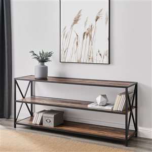 60-in X-Frame Metal and Wood Console Table - Rustic Oak