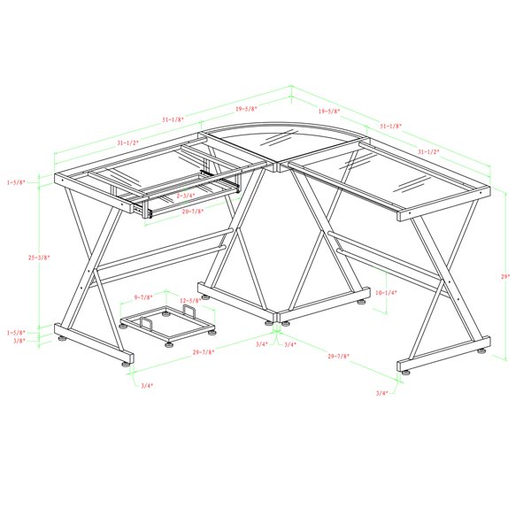 Home Office 51-in L-Shaped Corner Computer Desk - Multi