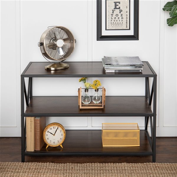 WALKER EDISON 40-in X-Frame Metal and Wood Media Bookshelf - Dark