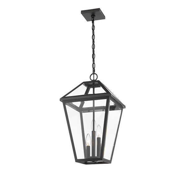 Z-Lite Talbot 3 Light Outdoor Chain Mount Ceiling Fixture - 12.25-in x 21.5-in - Black/Clear Glass