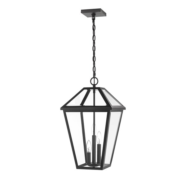 Z-Lite Talbot 3 Light Outdoor Chain Mount Ceiling Fixture - 12.25-in x 21.5-in - Black/Clear Glass