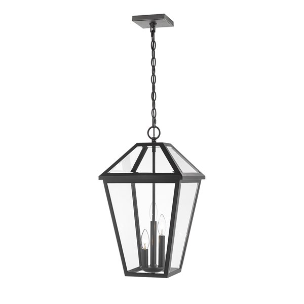 Z-Lite Talbot 3 Light Outdoor Chain Mount Ceiling Fixture - 12.25-in x 21.5-in - Black/Clear Glass