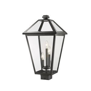 Luminaire d'extérieur montable sur poteau Talbot de Z-Lite à 3 ampoules, 12,25 po x 22,75 po, noir/verre clair