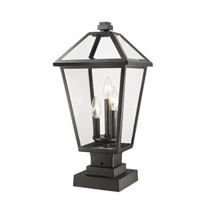 Luminaire d'extérieur montable sur colonne Talbot de Z-Lite à 3 ampoules, 10 po x 21,5 po, noir/verre clair