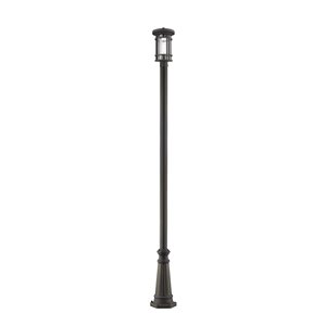Luminaire à 1 ampoule d'extérieur Jordan de Z-Lite monté sur poteau, 10 po x 108,5 po, bronze frotté/verre texturé
