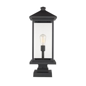 Luminaire d'extérieur montable sur colonne Portland de Z-Lite à 1 ampoule, 9,5 po x 22,5 po, noir/verre clair