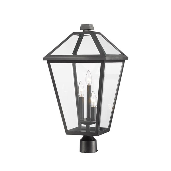 Luminaire d'extérieur montable sur poteau Talbot de Z-Lite à 3 ampoules, 12,25 po x 24,25 po, noir/verre clair