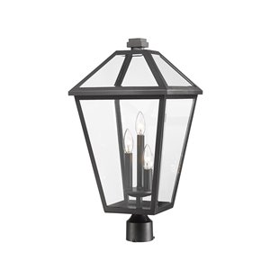 Z-Lite Talbot 3 Light Outdoor Post Mountable Fixture - 12.25-in x 24.25-in - Black/Clear Glass