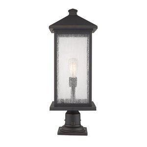 Z-Lite Portland 1 Light Outdoor Pier Mounted Fixture - 9.5-in x 26-in - Rubbed Bronze/Clear Glass