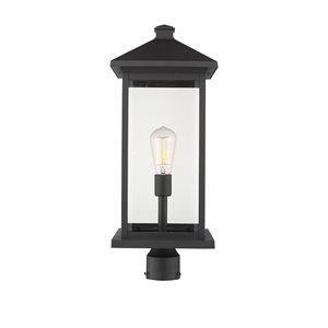 Luminaire d'extérieur montable sur poteau Portland de Z-Lite à 1 ampoule, 9,5 po x 24 po, noir/verre clair
