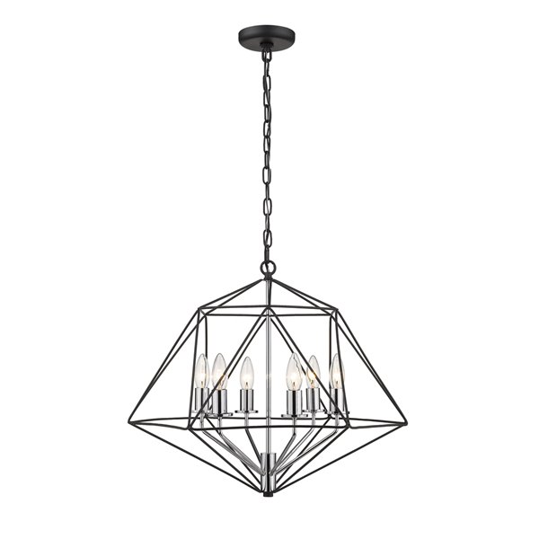 Chandelier Geo de Z-Lite à 6 Ampoules, 22,25 po x 19,25 po, noir mat/chrome