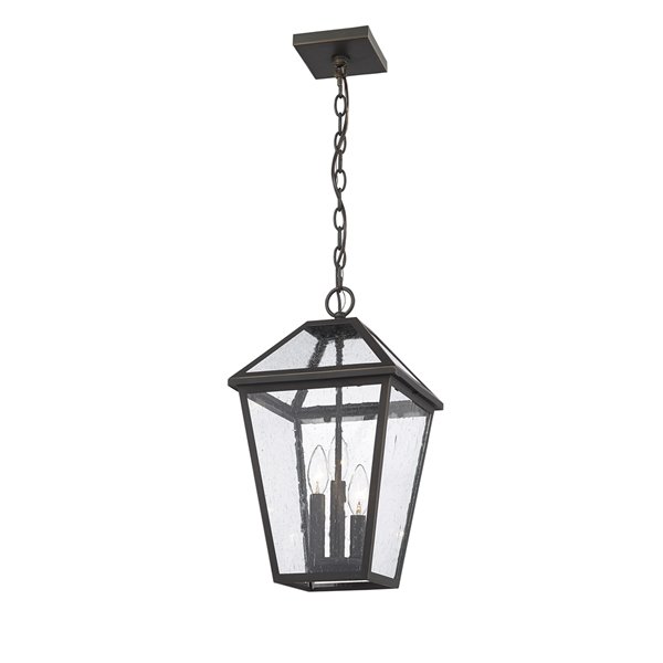 Z-Lite Talbot 3 Light Outdoor Chain Mount Ceiling Fixture - 10-in x 18-in - Rubbed Bronze/Seedy Glass