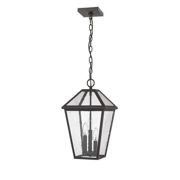 Z-Lite Talbot 3 Light Outdoor Chain Mount Ceiling Fixture - 10-in x 18-in - Rubbed Bronze/Seedy Glass