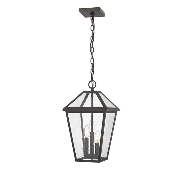 Z-Lite Talbot 3 Light Outdoor Chain Mount Ceiling Fixture - 10-in x 18-in - Rubbed Bronze/Seedy Glass