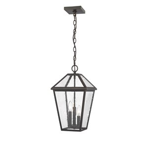 Z-Lite Talbot 3 Light Outdoor Chain Mount Ceiling Fixture - 10-in x 18-in - Rubbed Bronze/Seedy Glass