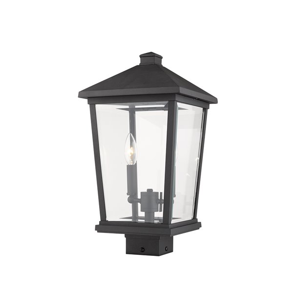 Luminaire d'extérieur montable sur poteau Beacon de Z-Lite à 2 ampoules, 9,5 po x 19,5 po, noir/verre clair
