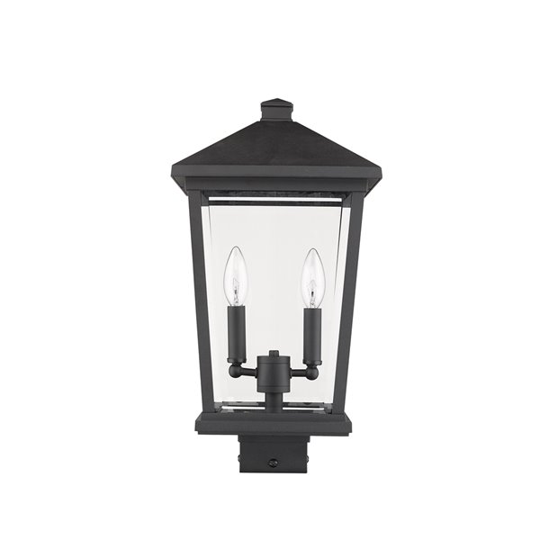 Luminaire d'extérieur montable sur poteau Beacon de Z-Lite à 2 ampoules, 9,5 po x 19,5 po, noir/verre clair