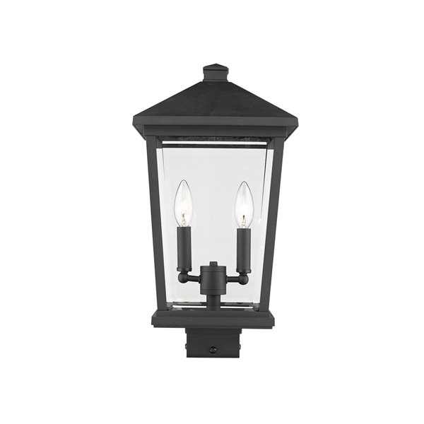 Luminaire d'extérieur montable sur poteau Beacon de Z-Lite à 2 ampoules, 9,5 po x 19,5 po, noir/verre clair