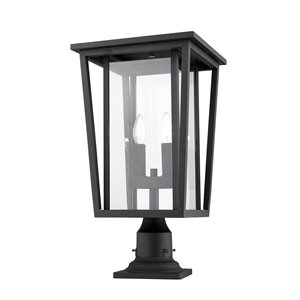 Luminaire d'extérieur montable sur colonne Séoul de Z-Lite à 2 ampoules, 11,25 po x 21,75 po, noir/verre clair