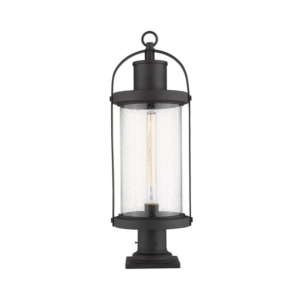 Z-Lite Roundhouse 1 Light Outdoor Pier Mountable Fixture - Square Base - 9.25-in x 27-in - Black/Seedy Glass