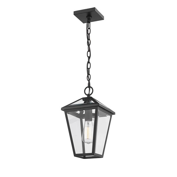 Z-Lite Talbot 1 Light Outdoor Chain Mount Ceiling Fixture - 8.25-in x 14.25-in - Black/Clear Glass