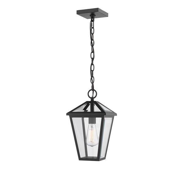 Z-Lite Talbot 1 Light Outdoor Chain Mount Ceiling Fixture - 8.25-in x 14.25-in - Black/Clear Glass